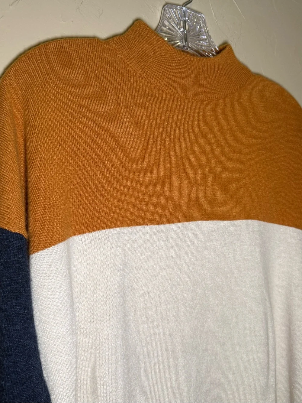 Madewell Colorblock Ashbury Mockneck Sweater Size Small Mustard Cream & Navy